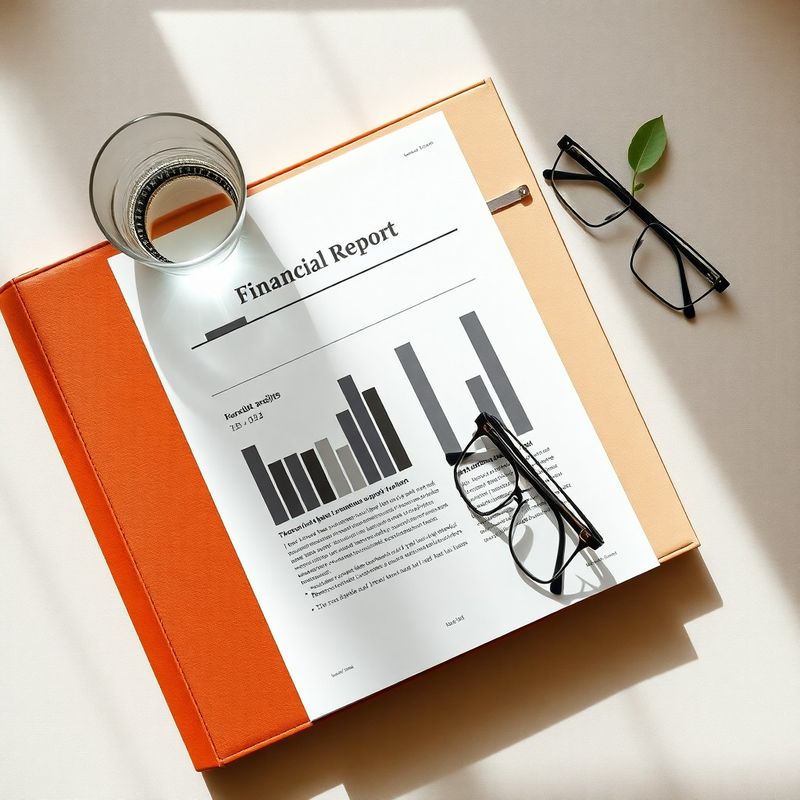 Top-down view of a structured financial analysis report and reading glasses