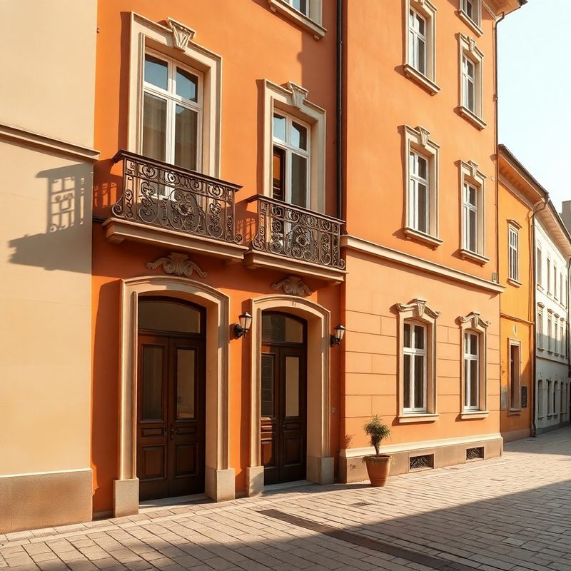 Sunlit Central European townhouse office on a quiet historic street